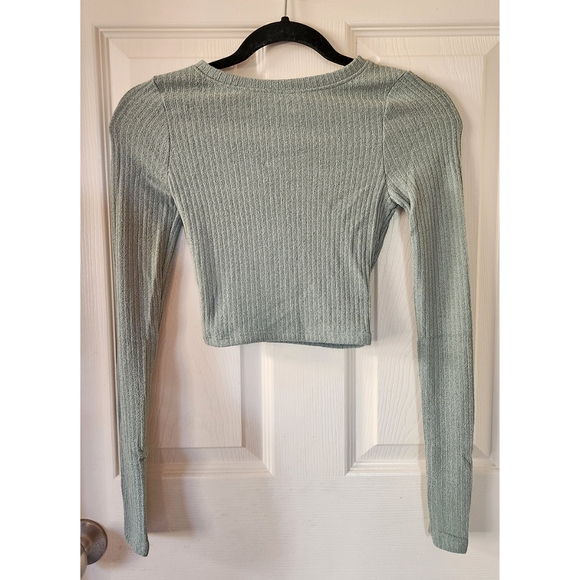 UO Urban Renewal Remnants Ribbed Long Sleeve Baby Tee - Light Green NWT - Picture 2 of 3